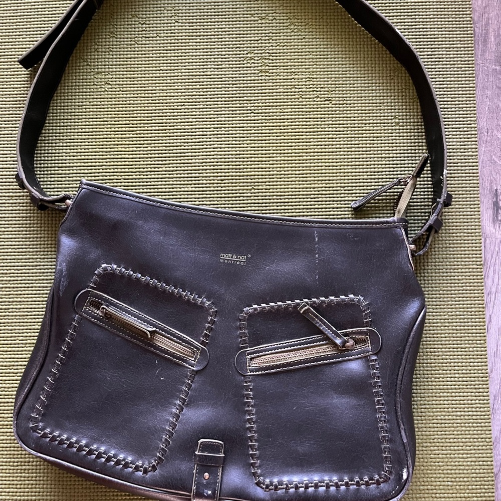Matt & Nat Black Vegan Shoulder Bag with Stitch Detail